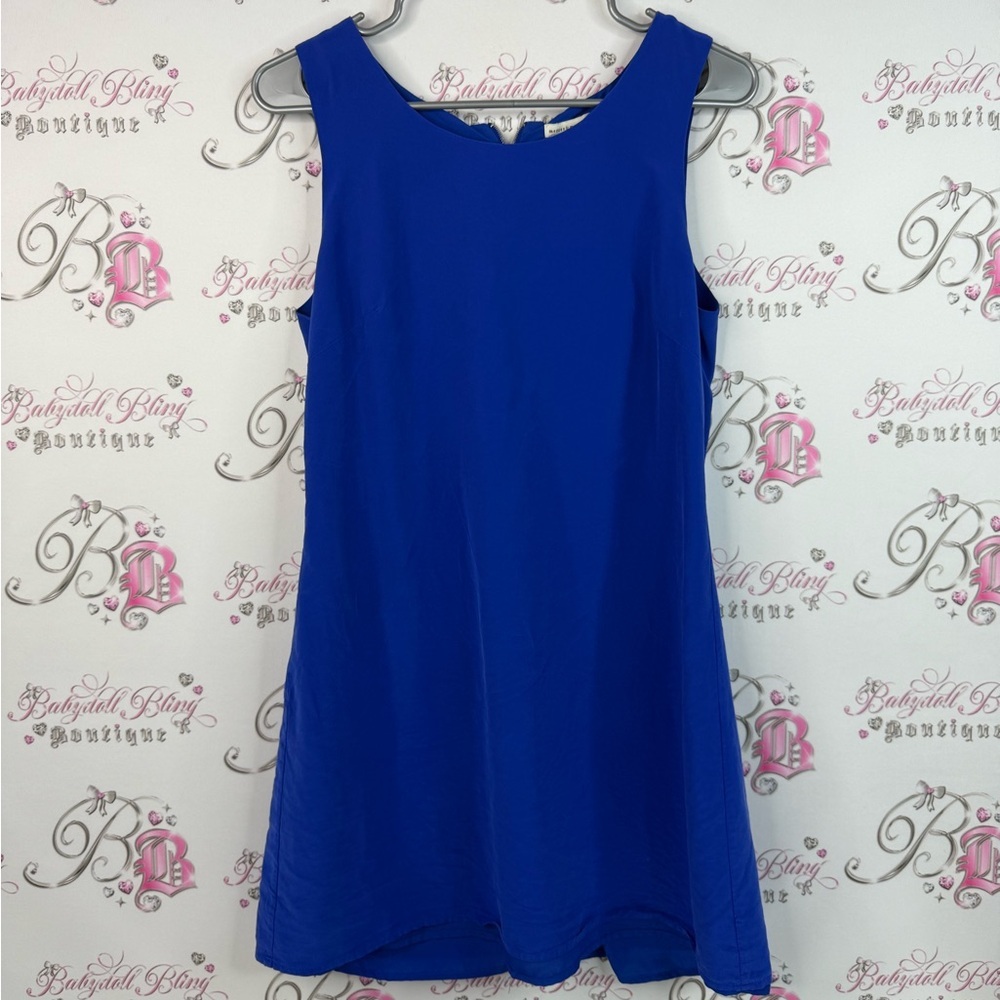 Mercer & Madison dress 100% silk deep Royal Blue Silk Dress zip up back flowy